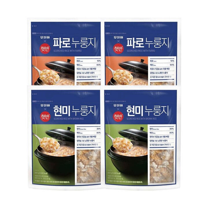 CJ제일제당 햇반 오쌀미X햇반 파로누룽지 800g x2개 + 현미누룽지 800g x2개