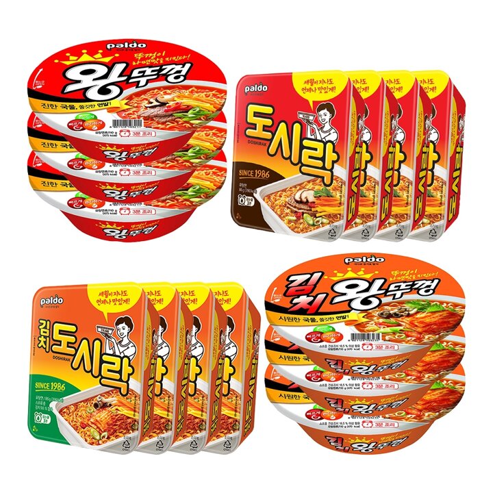 왕뚜껑x3개+김치왕뚜껑x3개+김치도시락x4개+도시락x4개