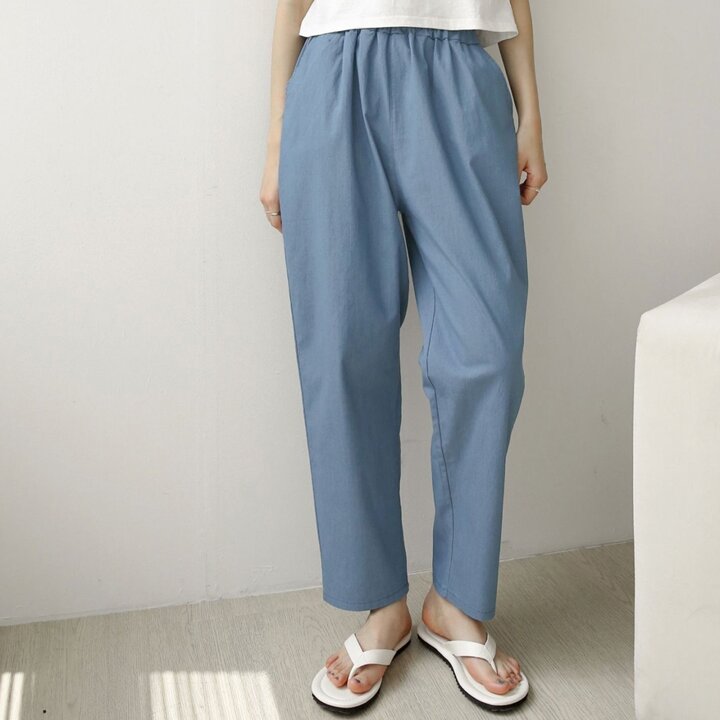 [샵앤] 데일리 여성 여름 밴딩 무지 통 배기바지 면 와이드팬츠 AMI-WPT-3370-블랙