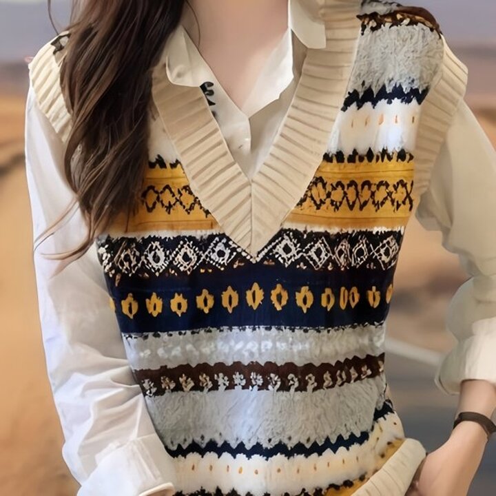 여성 데일리 가을 겨울 노르딕 니트 베스트