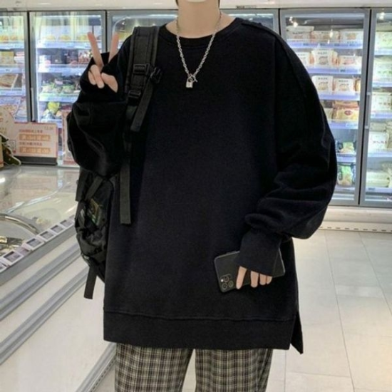 티셔츠 스트릿 옆트임 무지 라운드티 스타일 티셔츠 오버핏 맨투맨