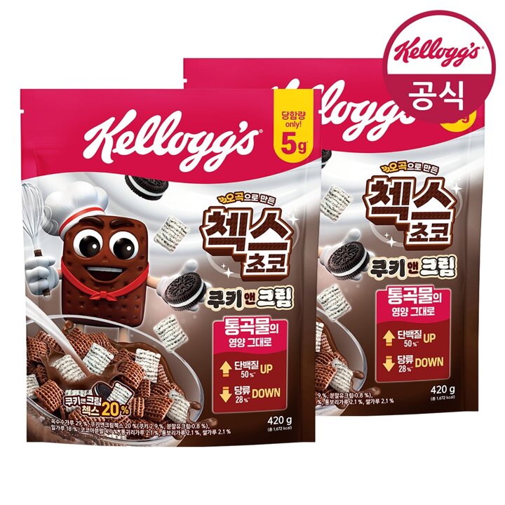 [켈로그] 시리얼 첵스초코 쿠키앤크림 420g x 2개