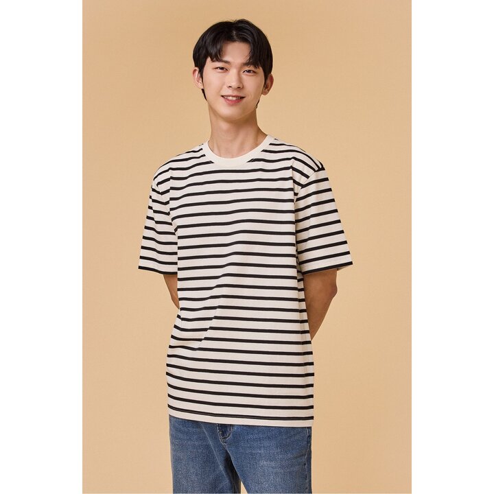 [JAJU/자주] 남 BETTER_코튼 도톰 루즈핏 스트라이프 티셔츠_블랙