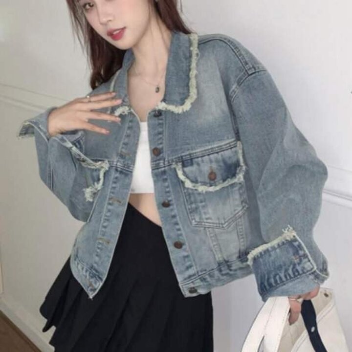 간절기 여성 빈티지 유니크 크롭 데님자켓 청자켓 여성봄자켓
