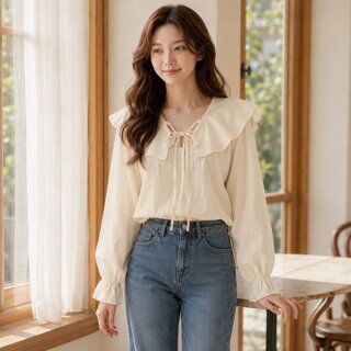 [귈림] 프릴 카라 리본 쉬폰 블라우스(G6SBL021P)