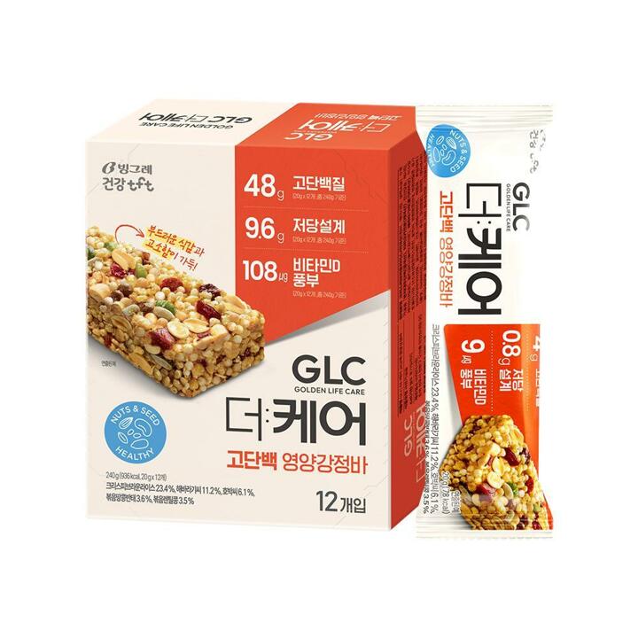 [G] 빙그레 GLC 더케어 고단백 영양강정바 240g (12입) / 에너지바 영양간식 견과바 저당간식