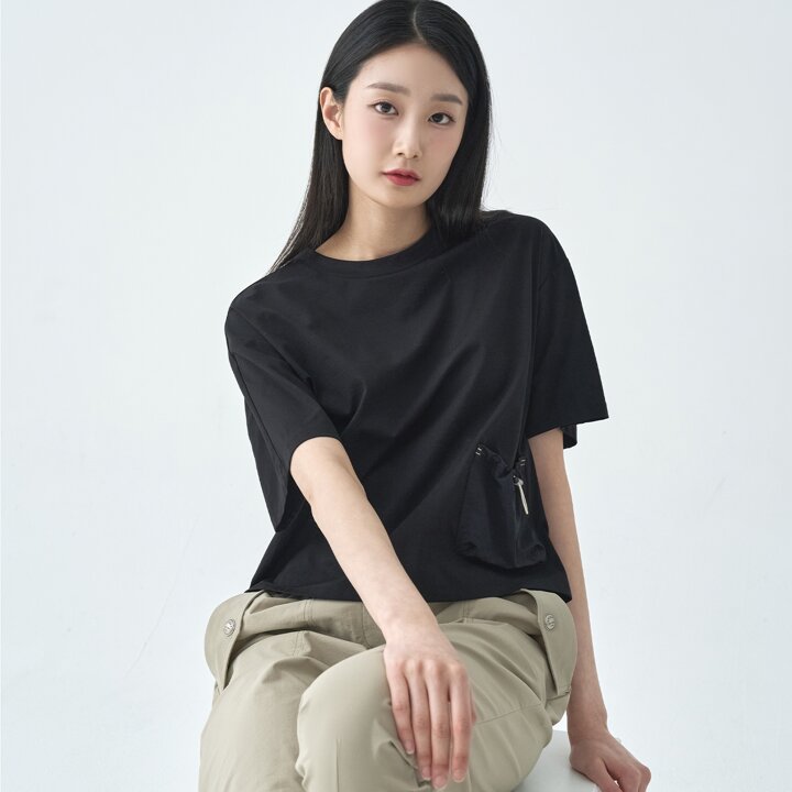 [지센] (2컬러) 에센셜 소로나 포켓 라운드 반팔 티셔츠 LSTSO481