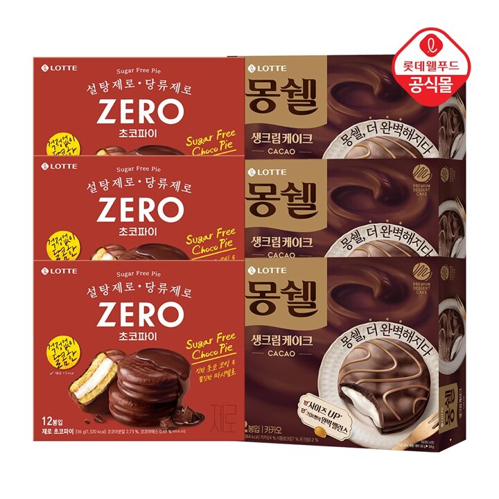 제로 초코파이 336gx3개+몽쉘 크림 오리지널 408gx3개