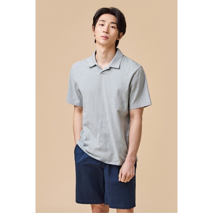 [JAJU/자주] 남 코튼 슬럽 카라형 티셔츠_카키