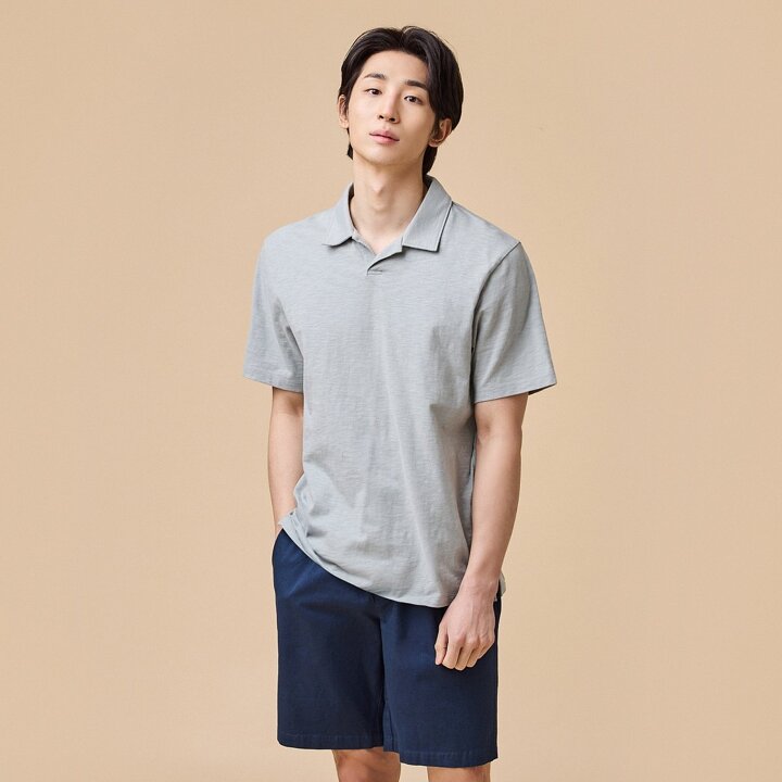 [JAJU/자주] 남 코튼 슬럽 카라형 티셔츠_카키