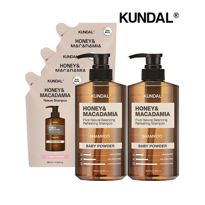 쿤달 네이처 샴푸 베이비파우더 500ml x2개 리필 베이비파우더 400ml x3개