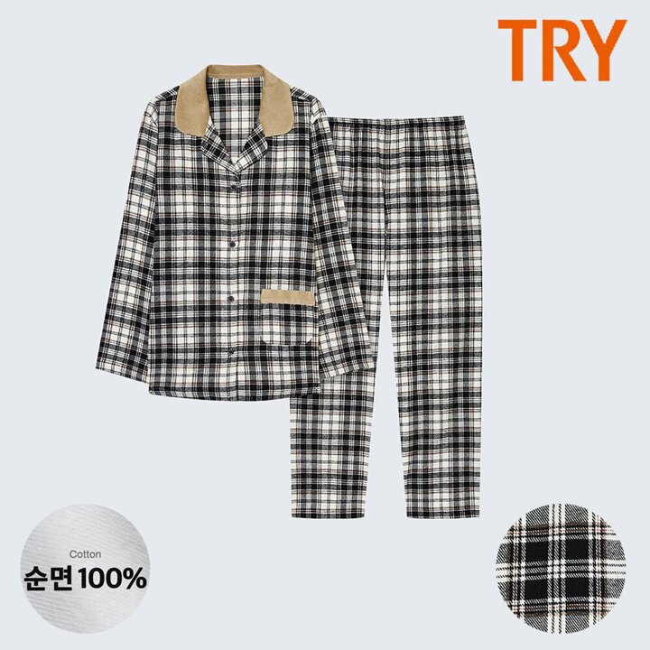 트라이 여성긴팔잠옷 여자겨울잠옷 순면 기모 파자마 바지 상하 세트