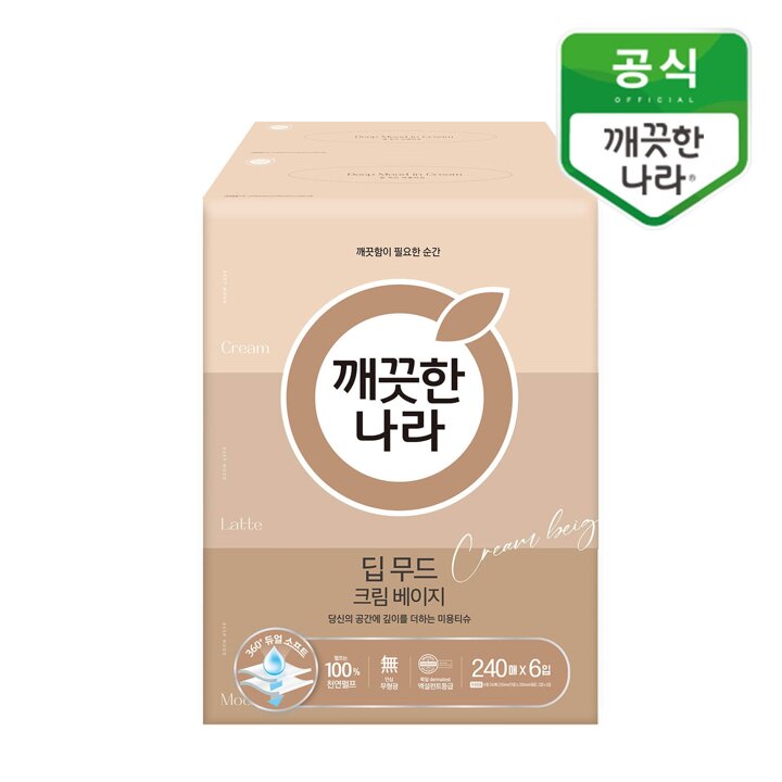 깨끗한나라 딥무드 크림 베이지 미용티슈 240매 6입