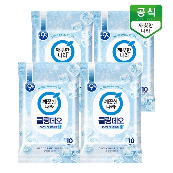 깨끗한나라 페퍼민트 쿨링 데오시트 물티슈 휴대 10매 x 4팩