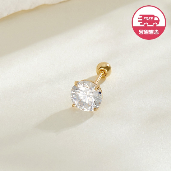 [비앤비골드] 당일발송 14K 심플 샤이닝 큐빅 피어싱 6mm 한쪽 JAE40465