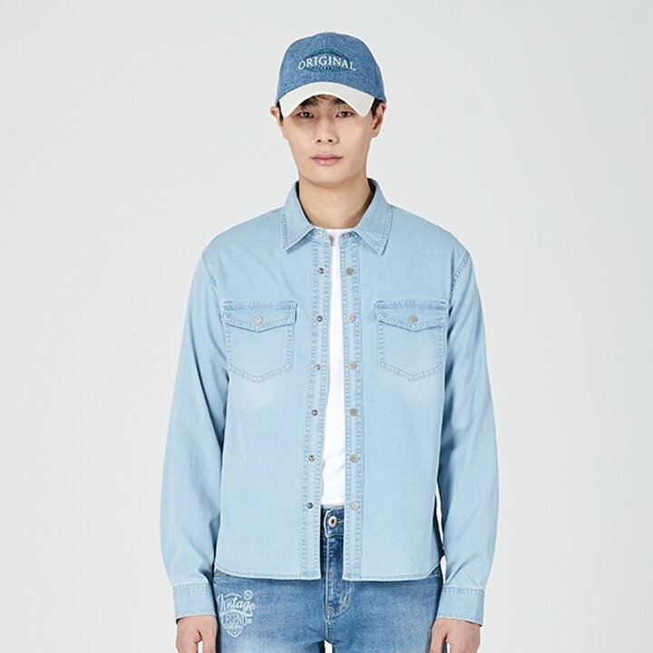 남성) 시즌리스 기본 워싱 데님셔츠 AO5DDH901-LB