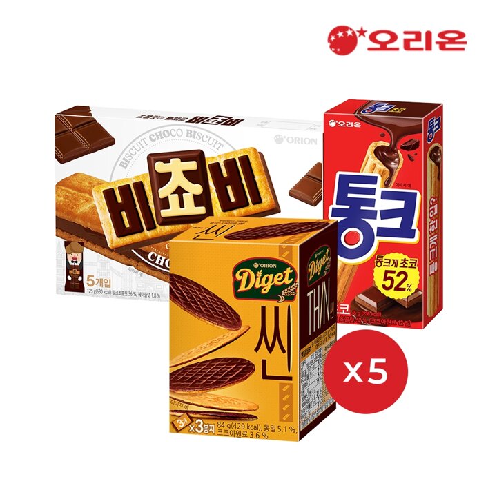 오리온 비쵸비(125g) 5개 + 통크(45g) 5개 + 다이제씬(84g) 5개