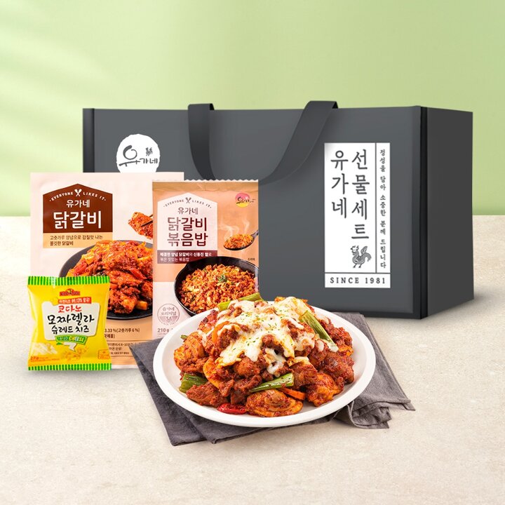 I[유가네 선물세트 3호] 닭갈비 600g 3팩 + 닭갈비볶음밥 5팩 + 치즈27g 3팩