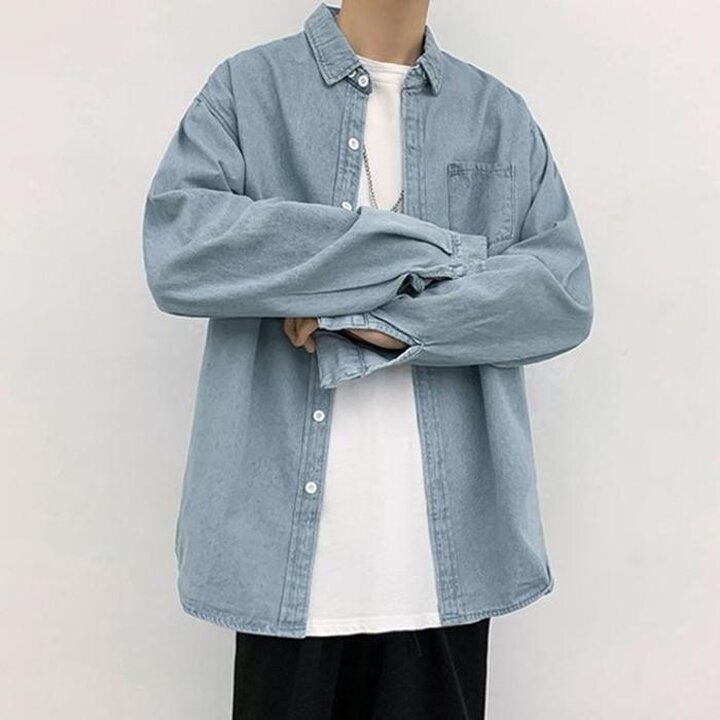심플캐주얼감성남성청자켓청남방셔츠