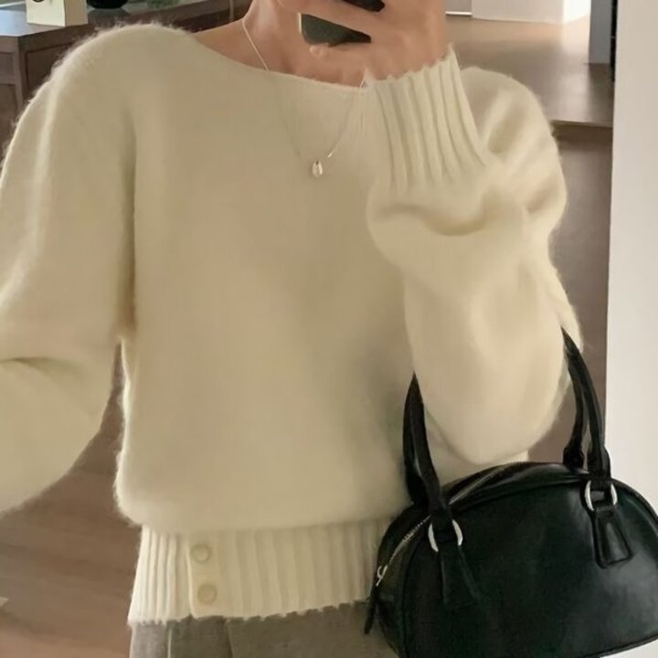 여성 봄 가을 데일리 뇨오 앙고라 보트넥 니트