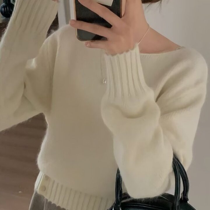 여성 봄 가을 데일리 뇨오 앙고라 보트넥 니트