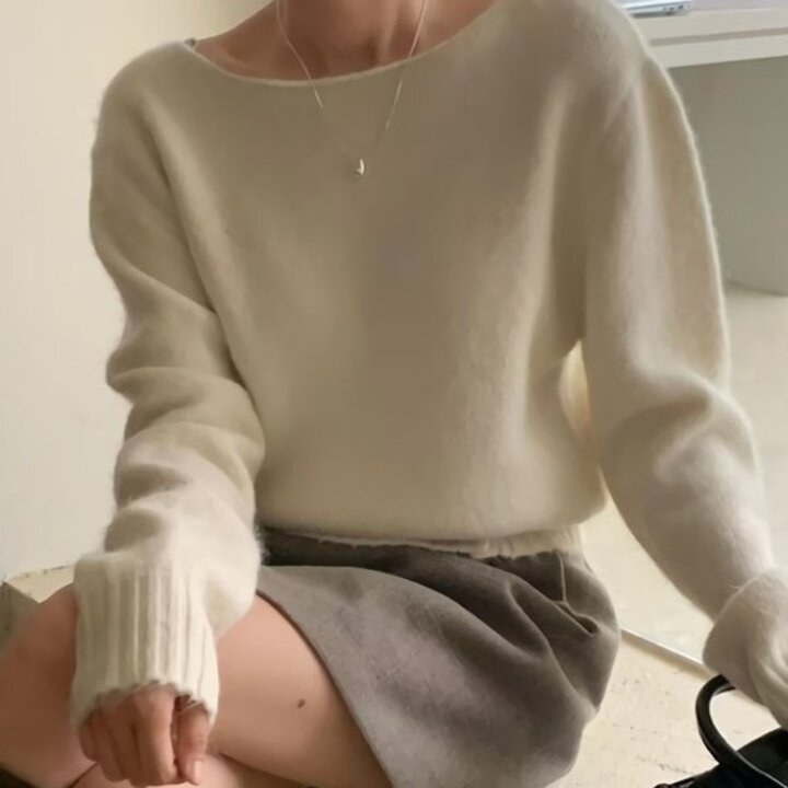 여성 봄 가을 데일리 뇨오 앙고라 보트넥 니트