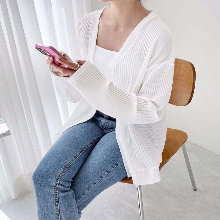 모노무드 여성 플리츠가디건 브이넥 가디건 폴리가디건 얇은