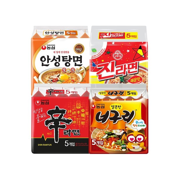 신라면120g(5개)+얼큰너구리120g(5개)+안성탕면125g(5개)+진라면매운맛120g(5개)
