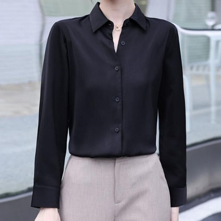 올블랙셔츠여성검정색기본카라셔츠데일리룩