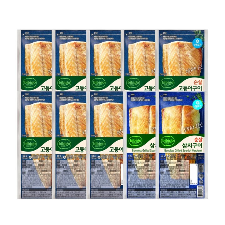 CJ 비비고 생선구이 순살고등어60g x8개 + 순살삼치60g x2개(냉동)