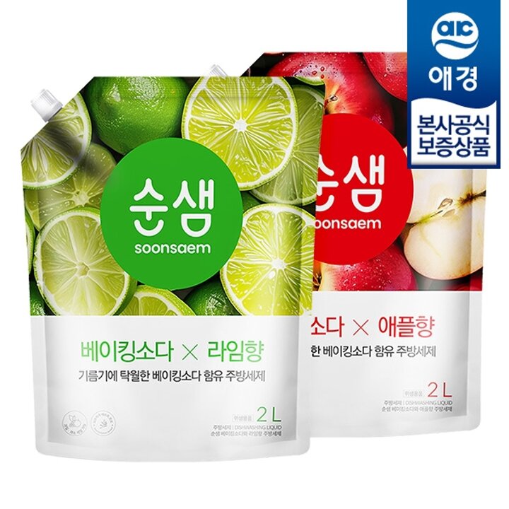 [애경] 순샘 믹스앤매치 베이킹소다 주방세제 리필 2L x2개