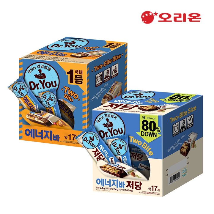 오리온 에너지바 투바이트 17P (468g)  + 저당 투바이트 18P (468g)