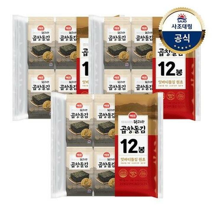 사조대림ㅣ해표 더고소한 곱창돌김 5g x12봉(도시락) x3개