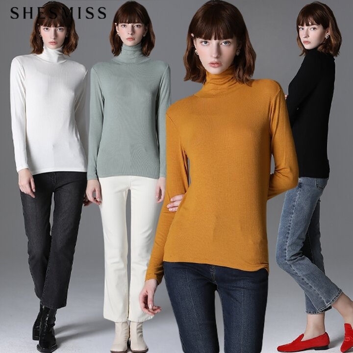 [쉬즈미스(SHESMISS)] 솔리드 터틀넥 저지 티셔츠 (택가격:98000원)
