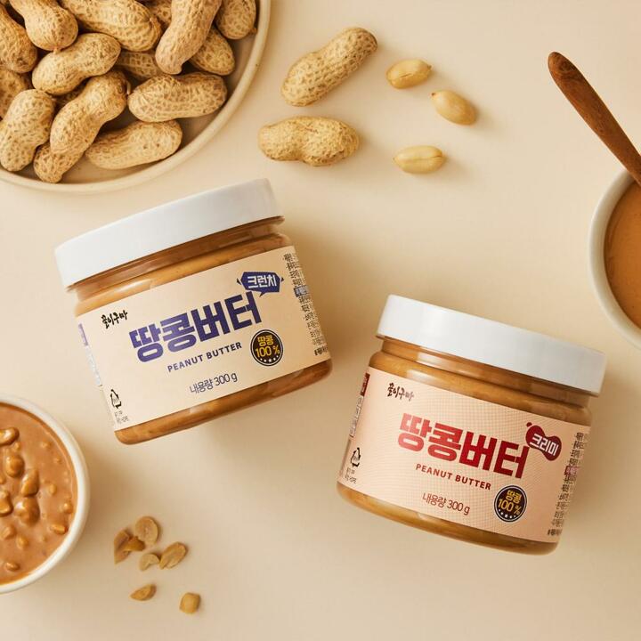 [꿀이구마] 땅콩 100퍼센트 잼 크리미+크런치 땅콩버터 300g 1+1