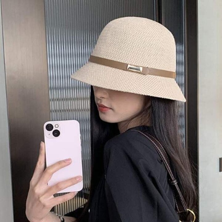 여성 포인트 벨트 짜임 버킷햇 1P 데일리 벙거지 모자 휴양지 여행