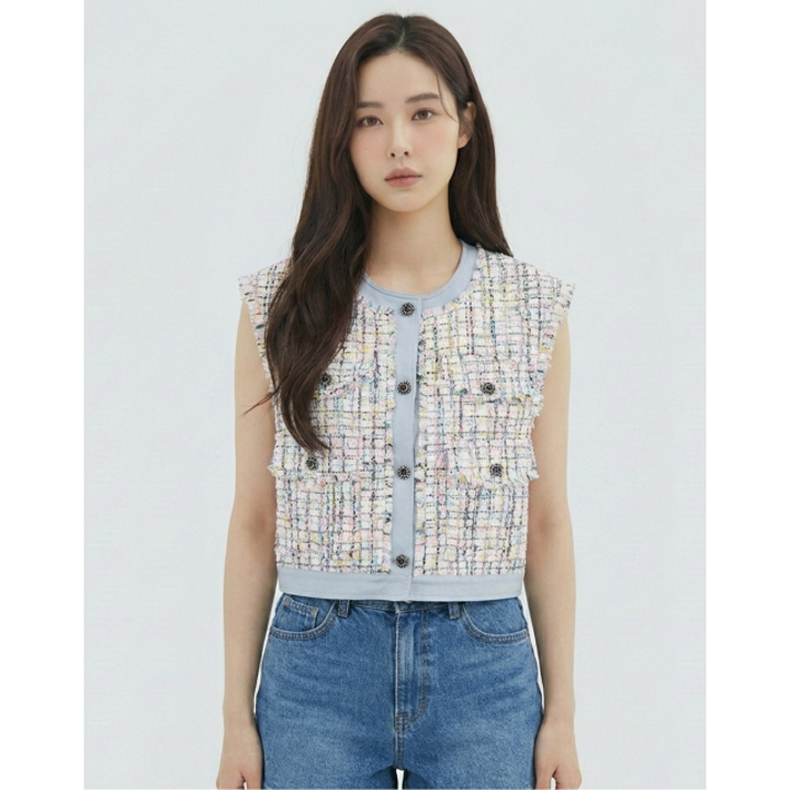 [반에이크] 트위드 배색 베스트_VB34VTMD01Z