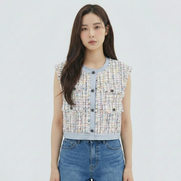 [반에이크] 트위드 배색 베스트_VB34VTMD01Z