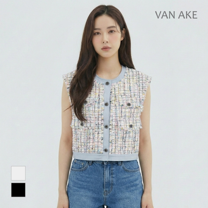 [반에이크] 트위드 배색 베스트_VB34VTMD01Z