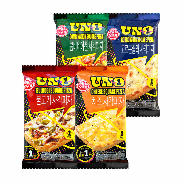 오뚜기 UNO 사각피자 4개 (콤비네이션+치즈+불고기+고르곤졸라)
