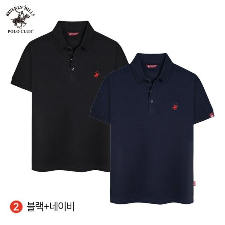 [비버리힐즈폴로클럽] [2PACK] 남여공용 스탠다드 PK 폴로 쓰리버튼 반팔 카라 티셔츠