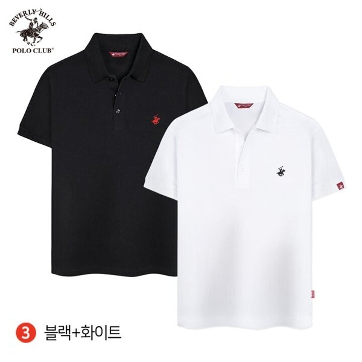 [비버리힐즈폴로클럽] [2PACK] 남여공용 스탠다드 PK 폴로 쓰리버튼 반팔 카라 티셔츠