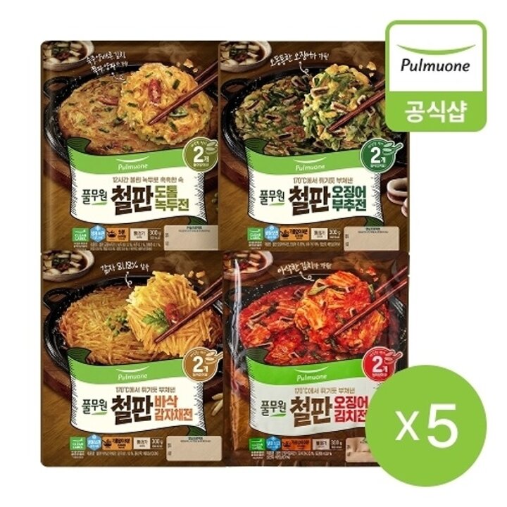 [풀무원] 철판 부침전 4종 5봉 10장(도톰녹두전,바삭감자채전,오징어김치전,오징어부추전))22890507673610