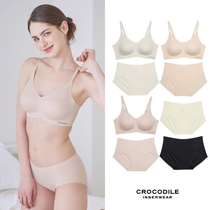 [하프클럽/크로커다일 이너웨어]에어로쿨 인견쉘론 스트랩 심리스브라팬티 8종세트 CDW..