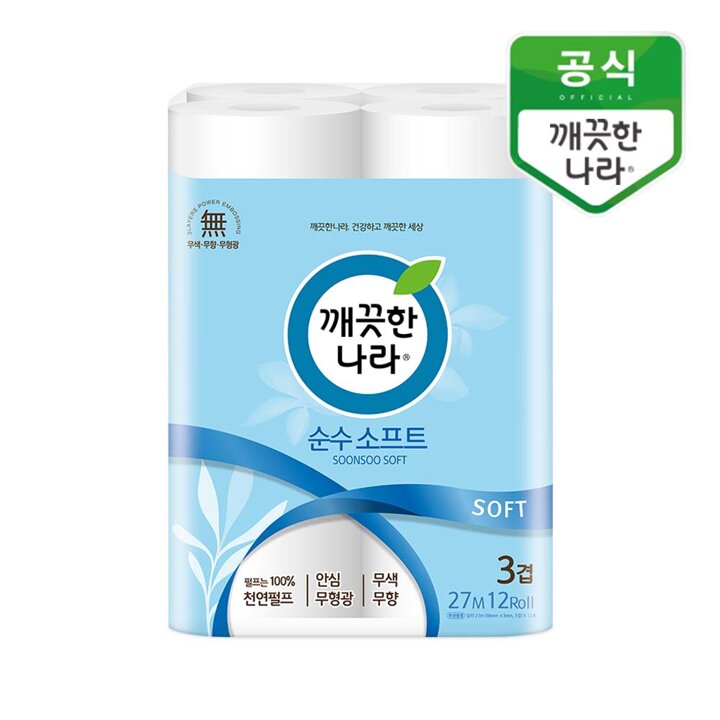 깨끗한나라 천연펄프 NEW 순수 소프트 3겹 27m 12롤
