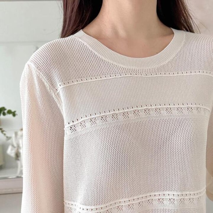 여자 크로쉐 칠부 벌룬 여름반팔니트 티셔츠