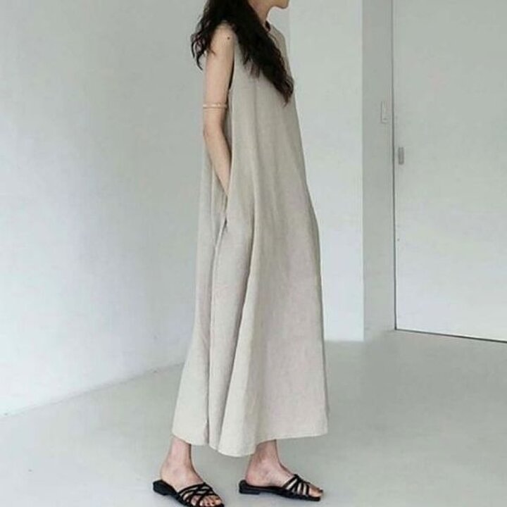 여성 루즈핏 A라인 나시 원피스 민소매 여름 롱드레스