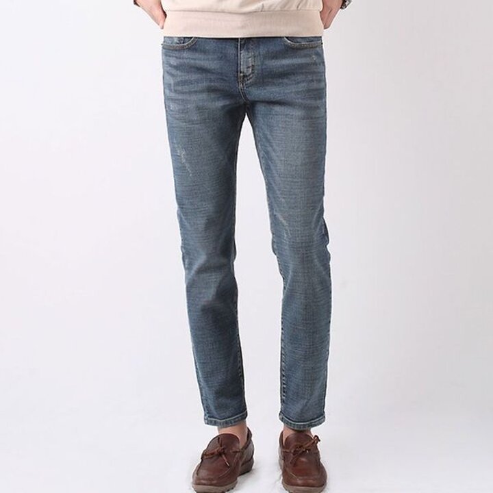 남자 중청 워싱 청바지 (3XL 4XL) 일자핏 사계절 데님