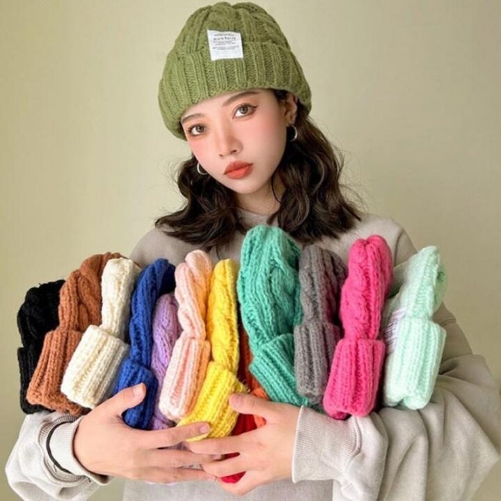 1+1여자비니겨울골지꽈배기털니트귀여운모자