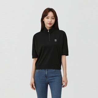 [PAT] 우븐배색 루즈핏 반집업 티셔츠_QK45393